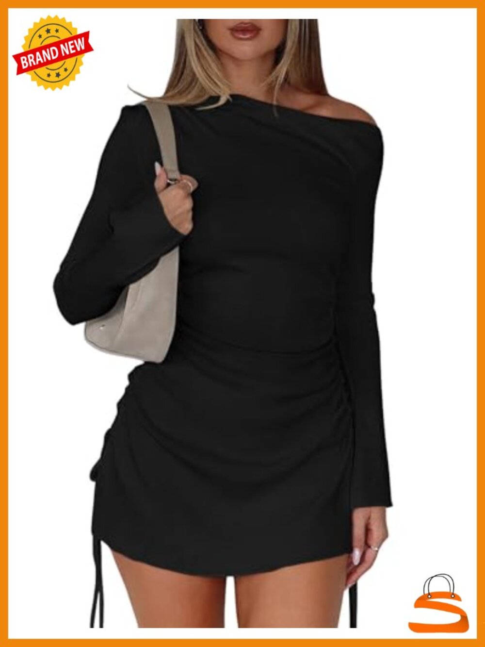 Sexy One Shoulder Side Split Ruched Bodycon Club Party Mini Dress